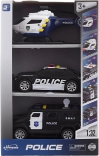 Set of Police Cars and Helicopter with Sound and Light, Battery-Powered