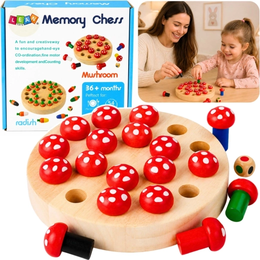 Wooden family memory game with toadstools