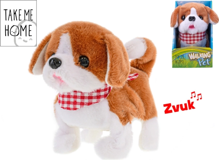 Plush walking and barking dog 17 cm, white-brown