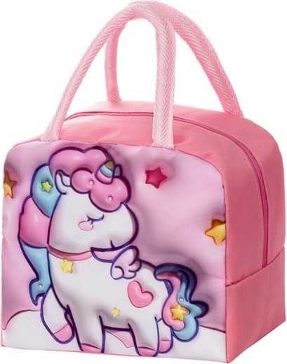 Insulated lunch bag with unicorn, pink, 23 cm