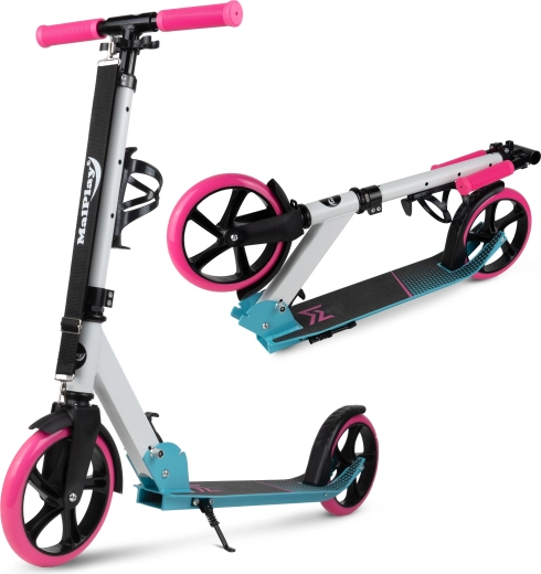 Folding scooter with strap – White-pink-blue