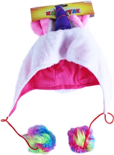 Carnival plush unicorn hat with pom-poms - 1 piece