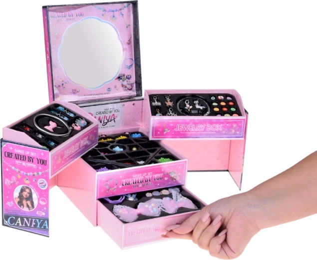 Well-organized folding jewelry box with mirror