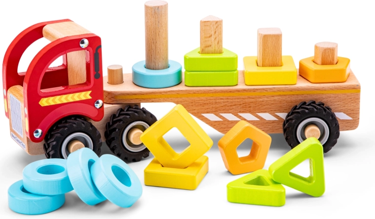 Wooden sorting truck with colorful shapes