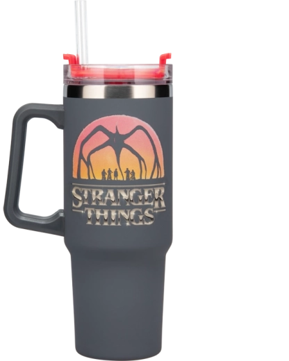 Термо тъмблър Stranger Things 1200 мл със сламка и дръжка