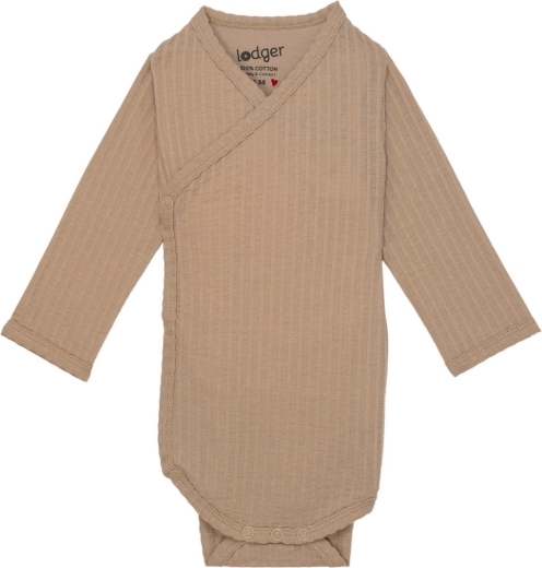 Lodger breathable long-sleeve bodysuit seersucker beige size 68