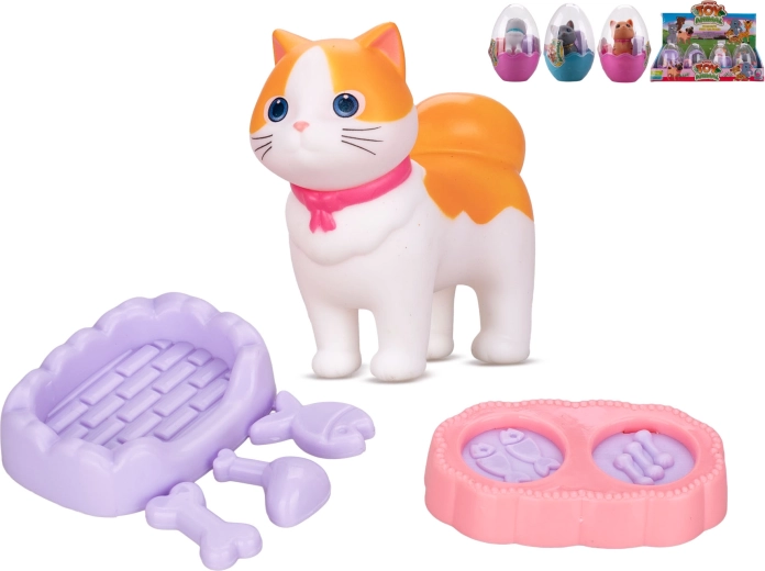 Cat Figurine in an Egg with Accessories