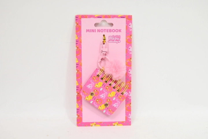 Stnux mini notebook as a keychain pendant, pink with a kitten - 1 piece