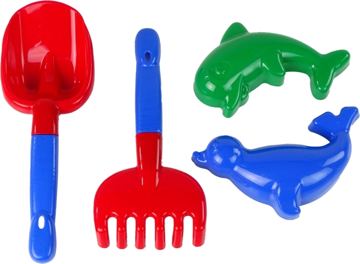 Sand Set 4 pcs – shovel, rake, and dolphin & seal molds