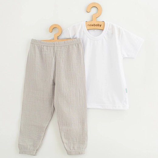 Children's cotton set: T‑shirt and muslin pants New Baby Kindergarten light grey