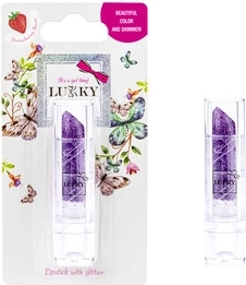 Детско червило Lukky с брокат, вкус ягода, нюанс лилав