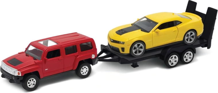 Автовоз Welly Hummer H3 с ремарке и Chevrolet Camaro ZL1 1:34