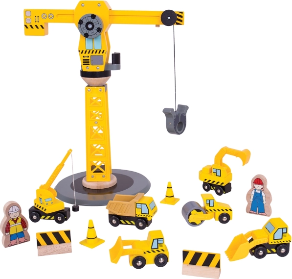 Дървен строителен комплект с кран BIGJIGS RAIL