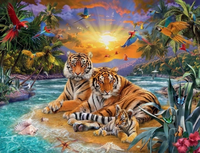 Диамантено рисуване „Тигрово семейство“ 30x40 см
