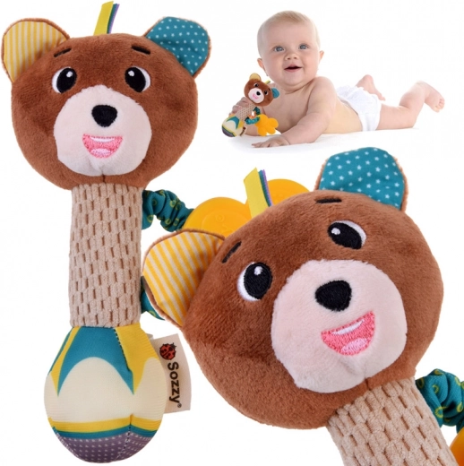 Plush rattle and teether animal toy for babies