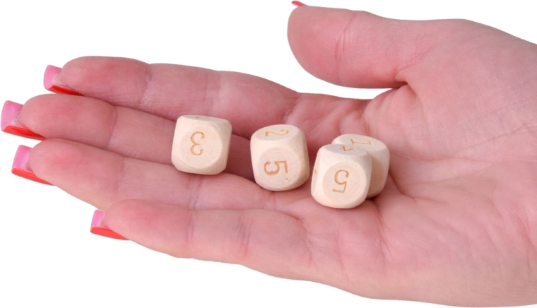 Numbered blocks and wooden dice