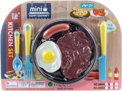 Set of plastic play food with cutlery and plate