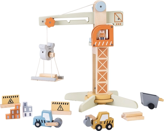 2Kids Toys wooden crane with accessories