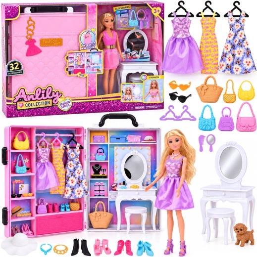 Anlily fashion doll 30 cm with portable wardrobe and dressing table