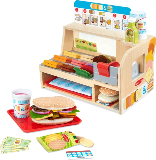 Melissa & Doug дървен сандвич щанд със комплект Slice & Stack (52 части)