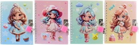 Notebook with a lock featuring a girl motif