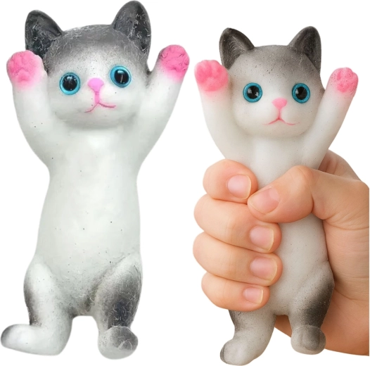 Сензорна антистресова свиваемa котка, бяла и сива, 13 × 6,5 см