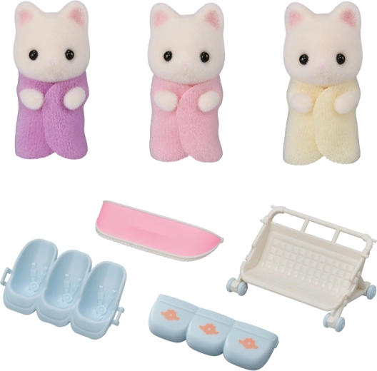 Sylvanian Families Цветни котешки тризнаци с количка