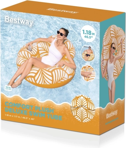 Inflatable Floating Ring Plush Deluxe with Headrest and Cup Holder