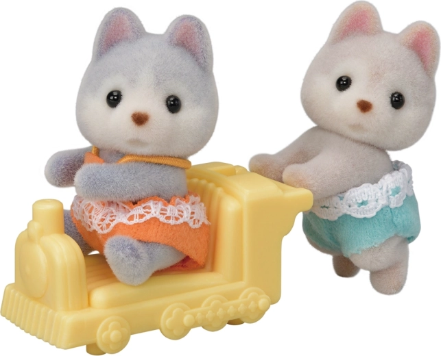 Husky Twins with Pushcart
