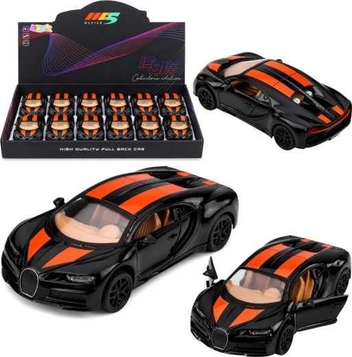 Metal sports car with effects and pull-back drive 1:32 black
