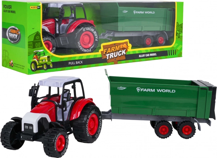 Metal tractor with detachable trailer and pull-back drive