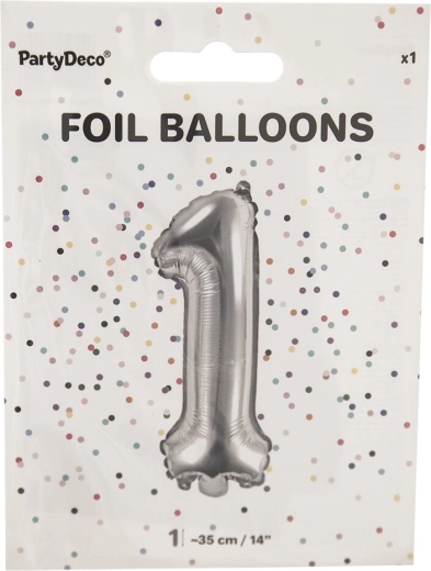 Silver foil balloon number 1, 35 cm