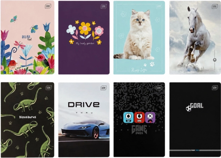 School notebook A5, squared, 16 sheets, assorted Interdruk designs - 1 piece