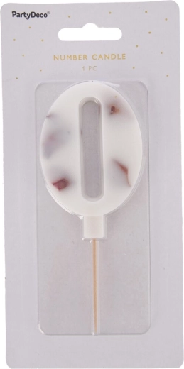 Flower-shaped number 0 cake candle, white, 8 cm