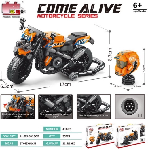 Orange motorcycle block set 403 pcs.