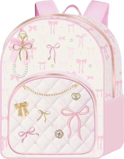 Deluxe backpack with bow motif, white and pink