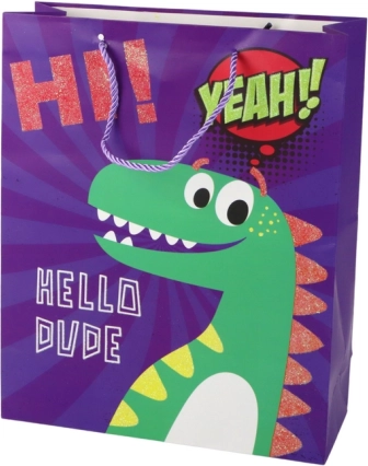Purple paper gift bag with dinosaur 41.5 × 30 × 12 cm