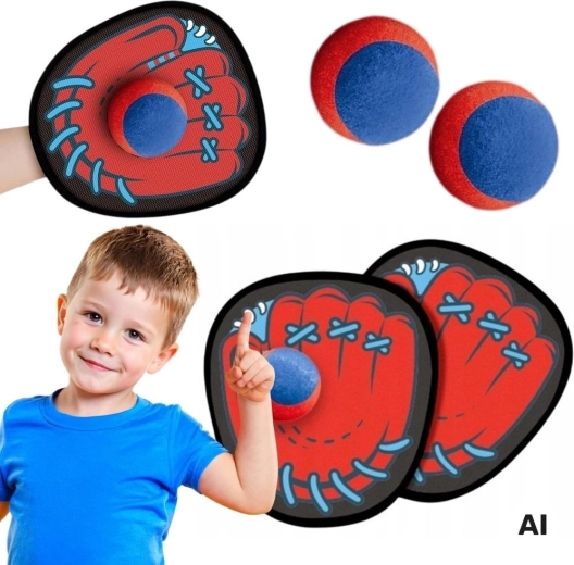 Woopie throwing and catching game with hook-and-loop paddles and balls (5 pieces)