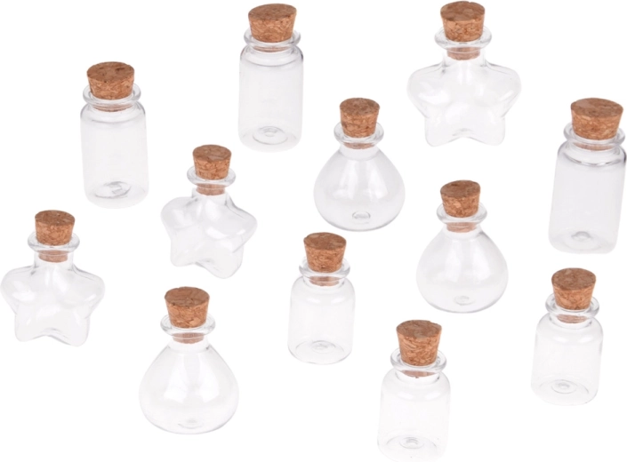 12 мини шишенца с коркова тапа в различни форми