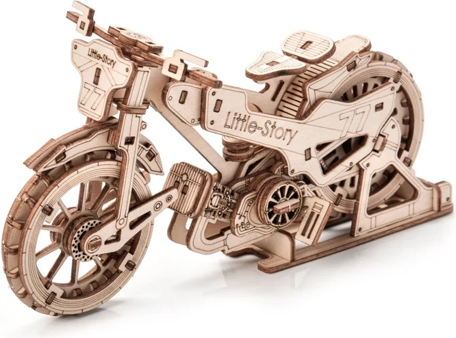 Detailed wooden motorcycle model