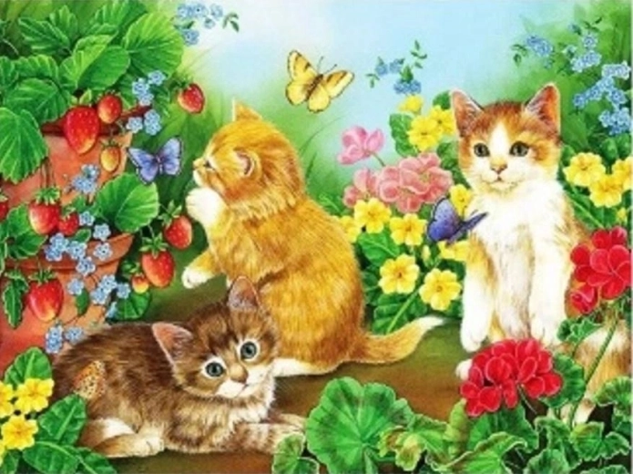 Диамантено рисуване – котки и пеперуди 30 × 40 см