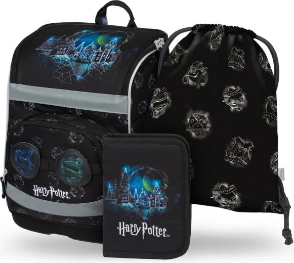 Училищен комплект Baagl 3 в 1 Harry Potter Хогуортс Lumos – ученическа раница (актoвка), несесер и торбичка
