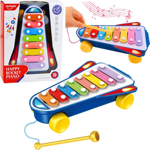 Children's xylophone piano rocket on wheels – blue
