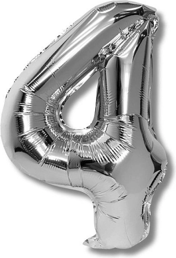 Foil Balloon Number 4 Silver 40 cm