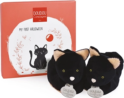 DOUDOU подаръчен комплект – първи ботушки с мотив на черна котка 0–6 месеца