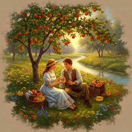 Norimpex Paint by Numbers Picnic for Couples Under an Apple Tree 40 × 50 cm