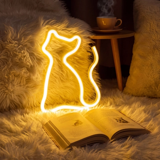 Neon LED Cat Lamp with Warm White Light