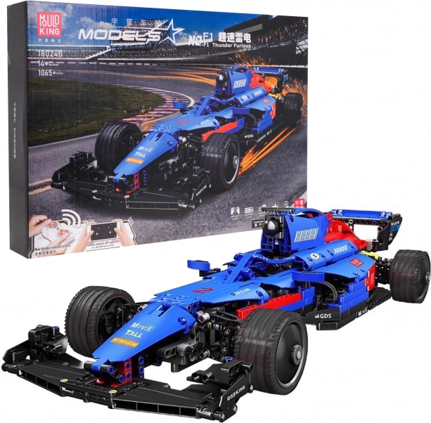 Конструктор на състезателен автомобил F1 с дистанционно управление, син, 1065 части