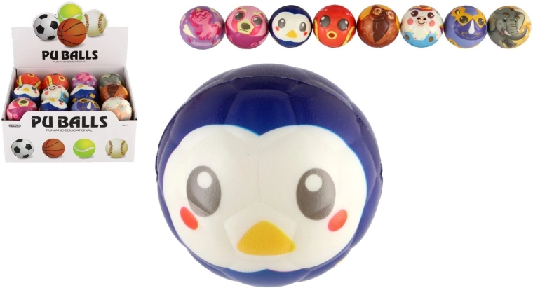 Foam ball with animal design 6 cm, assorted colors