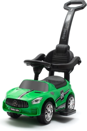 Детско возило за бутане със звуци и родителска дръжка BABY MIX Racer – зелено